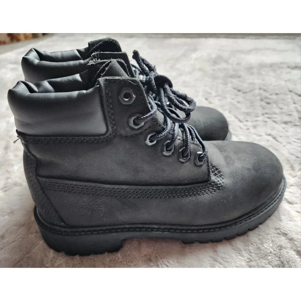 Timberland Premium 6 Inch Waterproof Boots Black Nubuck Youth 13.5 12707